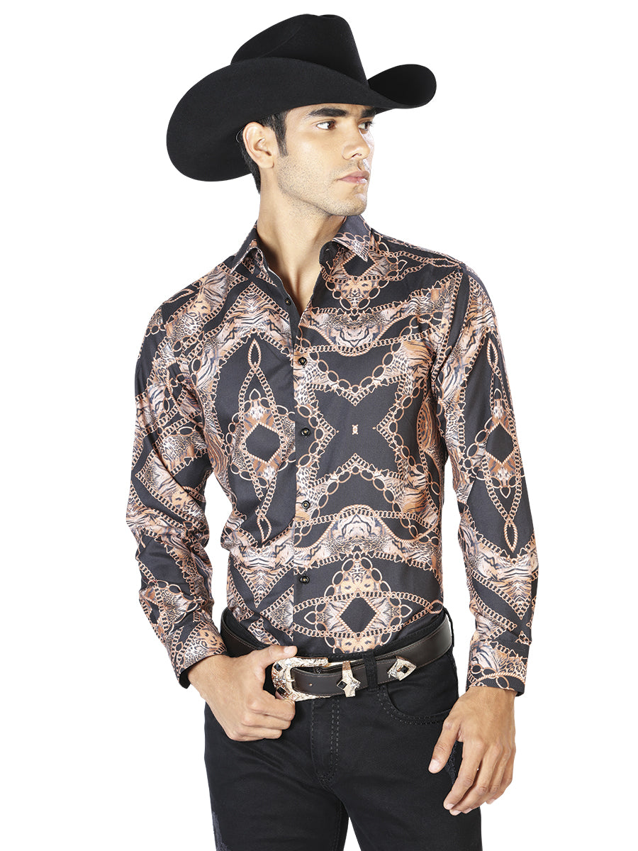 Black And Leopard Casual Long Sleeve Shirt 43564