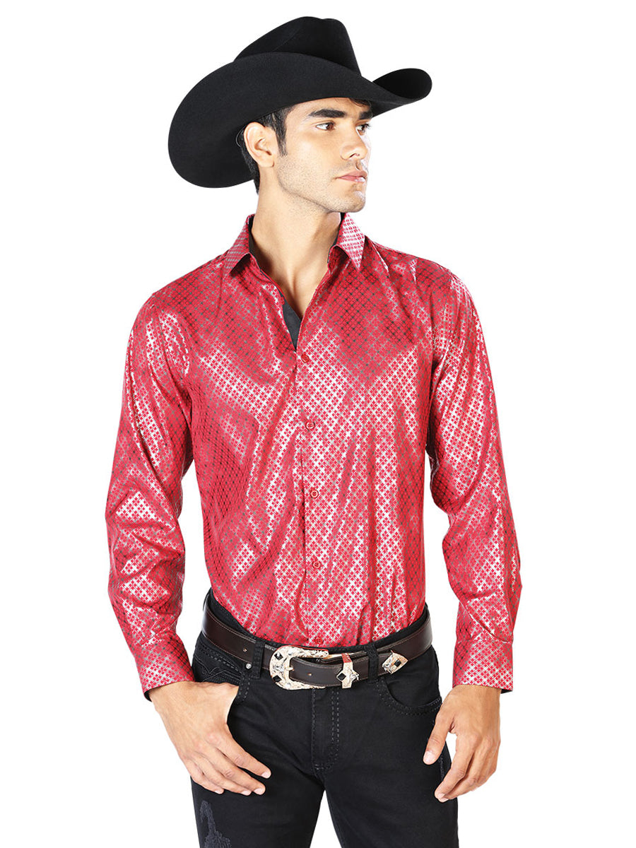 Red Casual Long Sleeve Western Cowboy Shirt 43574