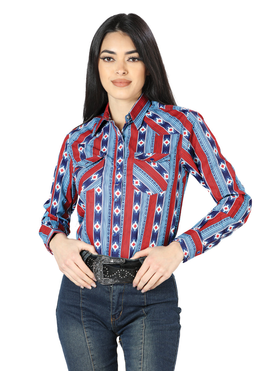 Womens Blue Long Sleeve Western Shirt 44213