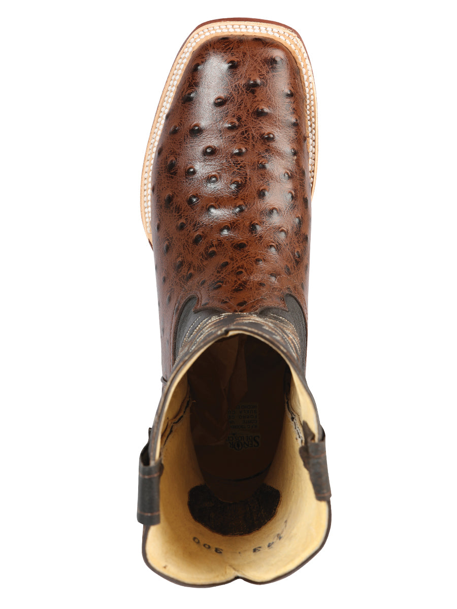 El Señor de los Cielos Men’s Rodeo Boot - Imitation Ostrich Leather - Brown 44934