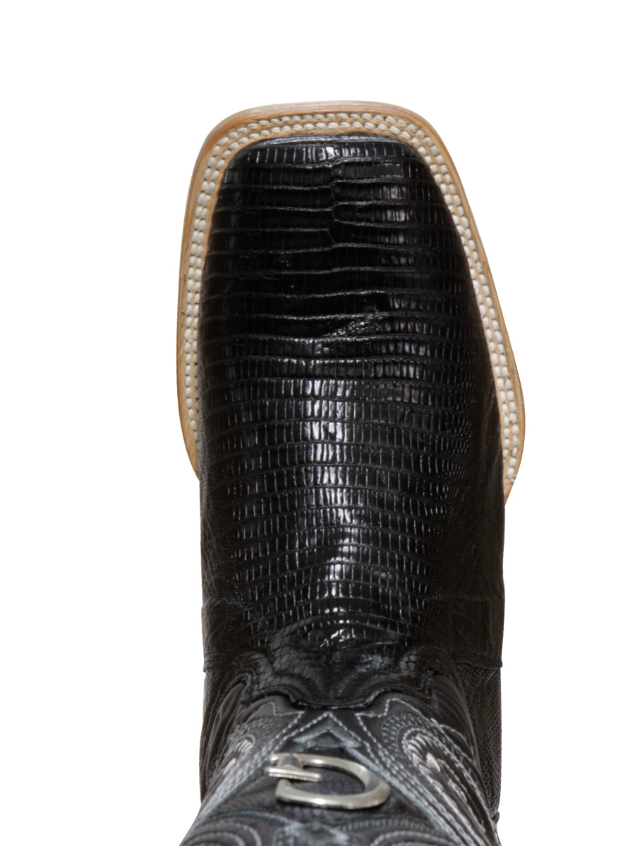 El General Men's Exotic Lizard Rodeo Cowboy Boots - Black 45069