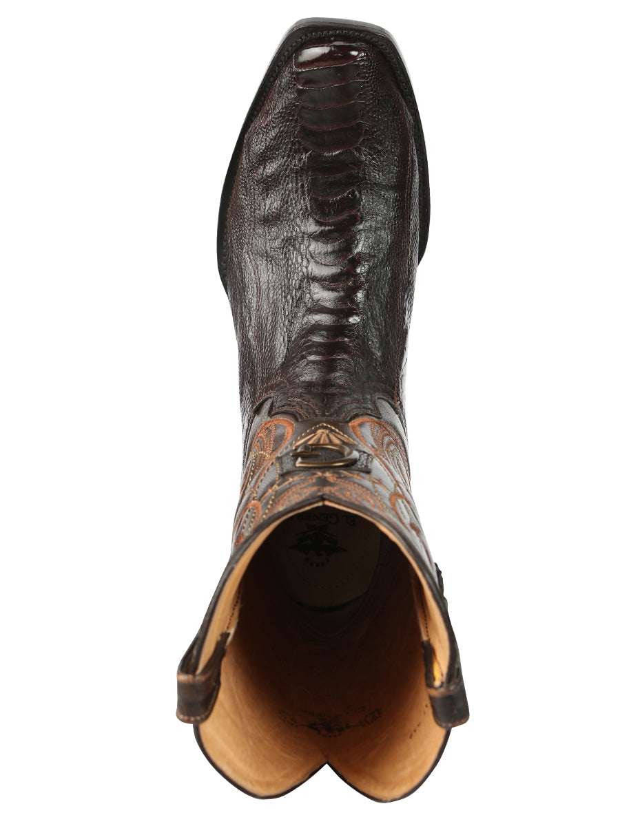 El General Men's Exotic Ostrich Leg Cowboy Boots - Brown 45511