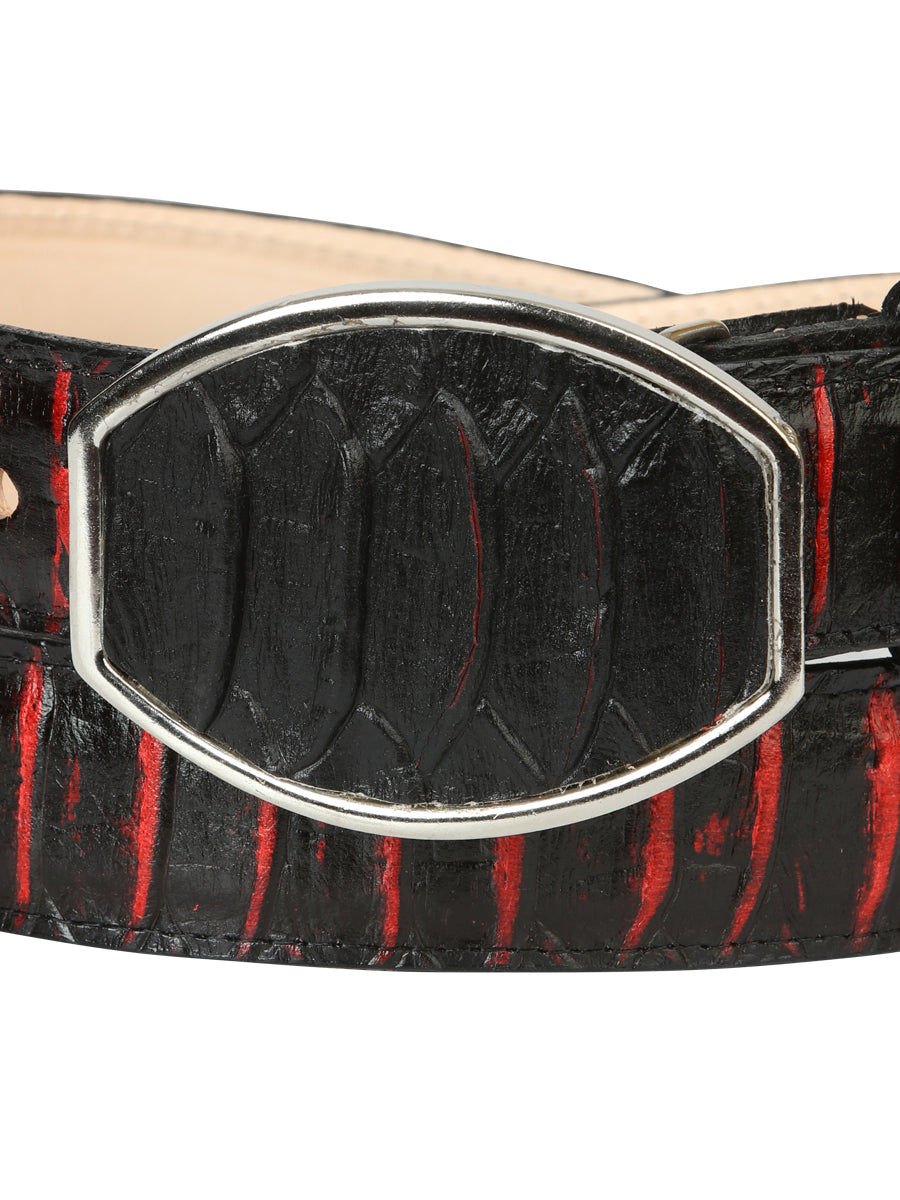 Men’s Western Belt El General Imitation Python - Black/Red 45573