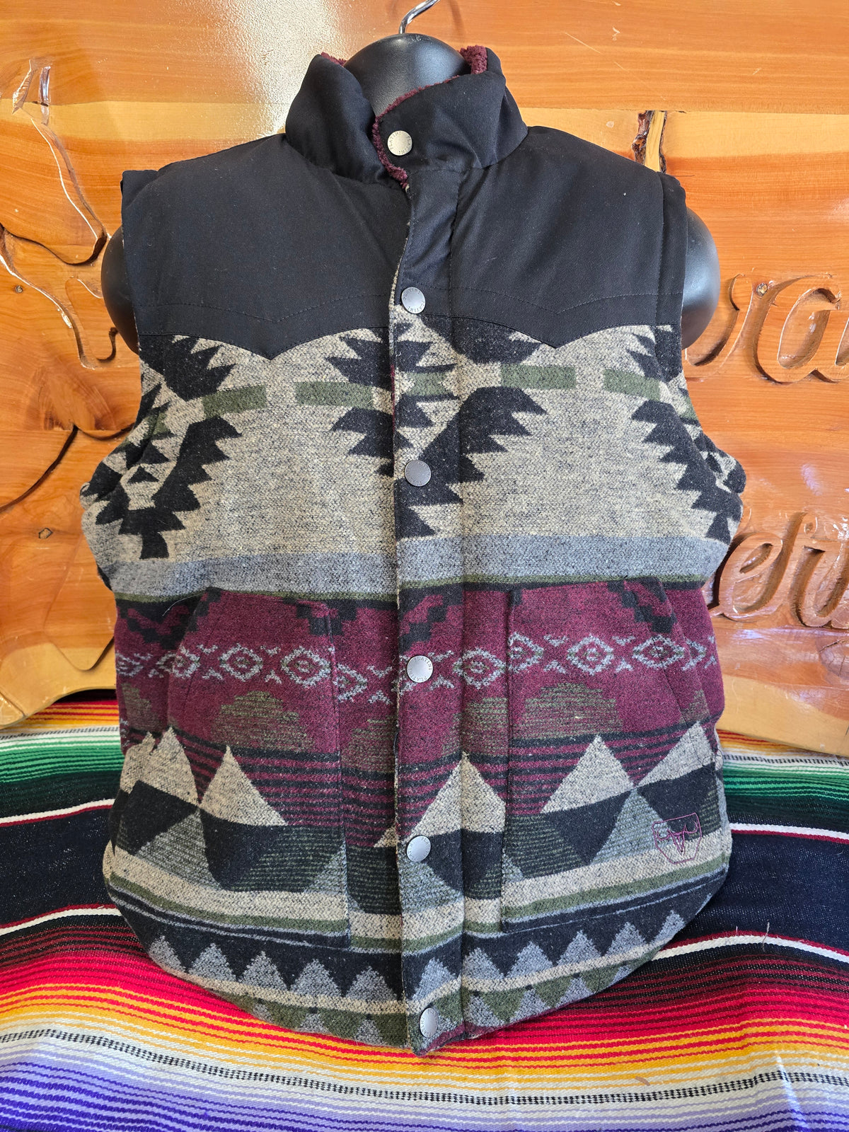 Men's Aztec Vest- Black/Burgundy