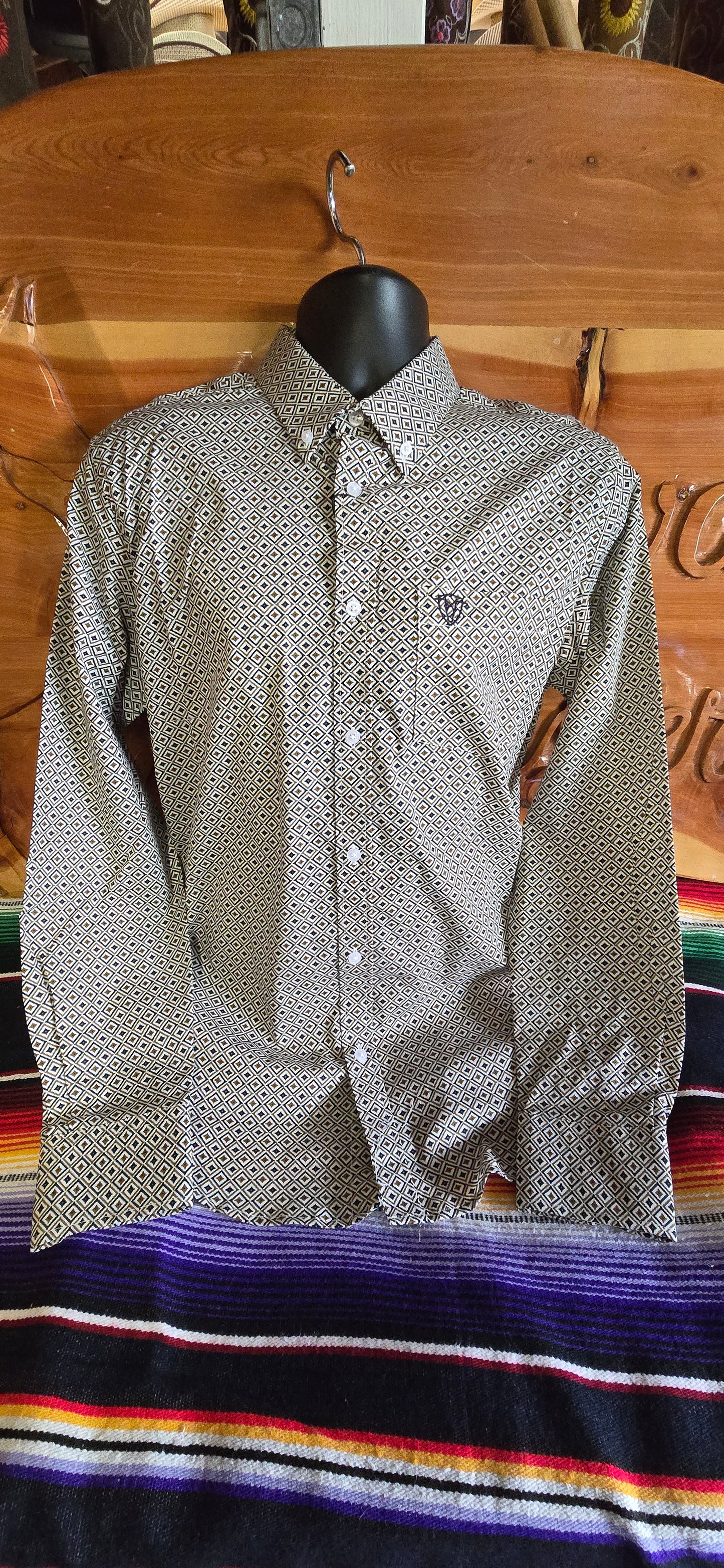 Small Print Cotton/Spandex Long Sleeve Shirt