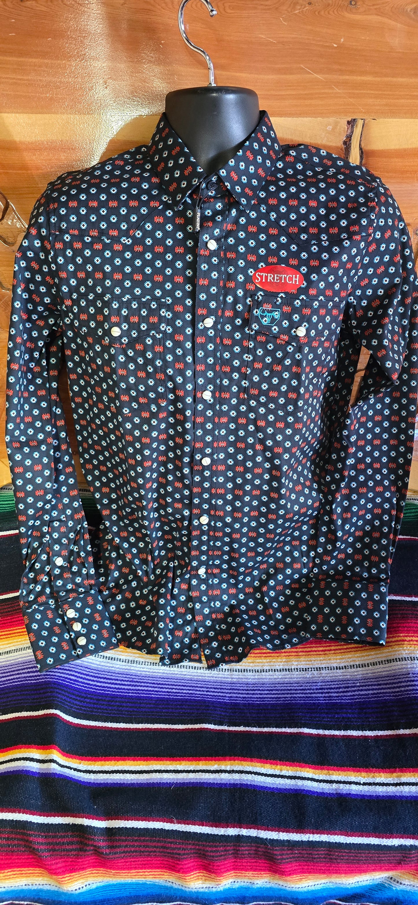 Small Print Cotton/Spandex Long Sleeve Shirt