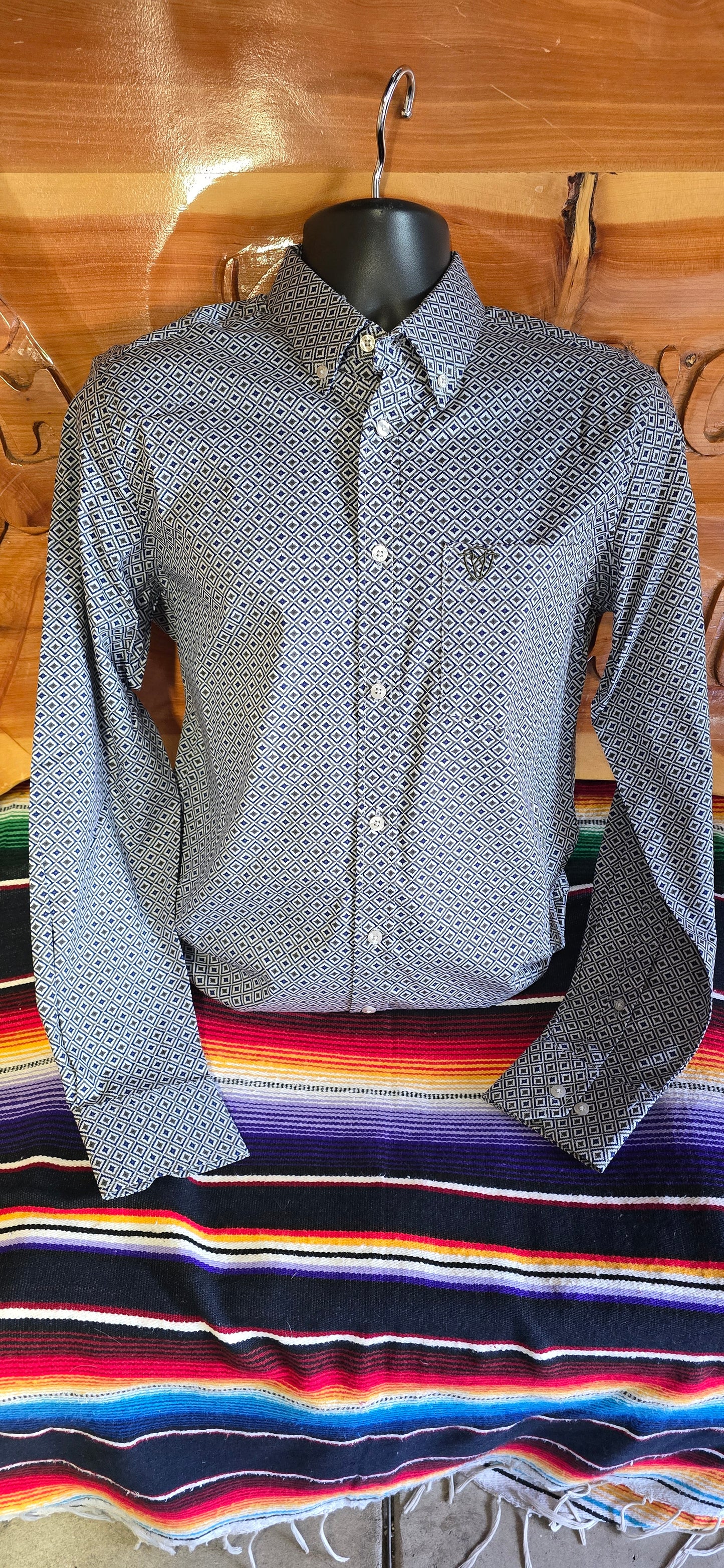 Small Print Cotton/Spandex Long Sleeve Shirt