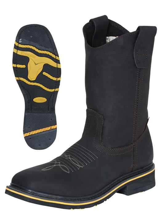 Establo Men’s Rodeo Boot - Crazy Leather Chocolate with Steel Toe  41545