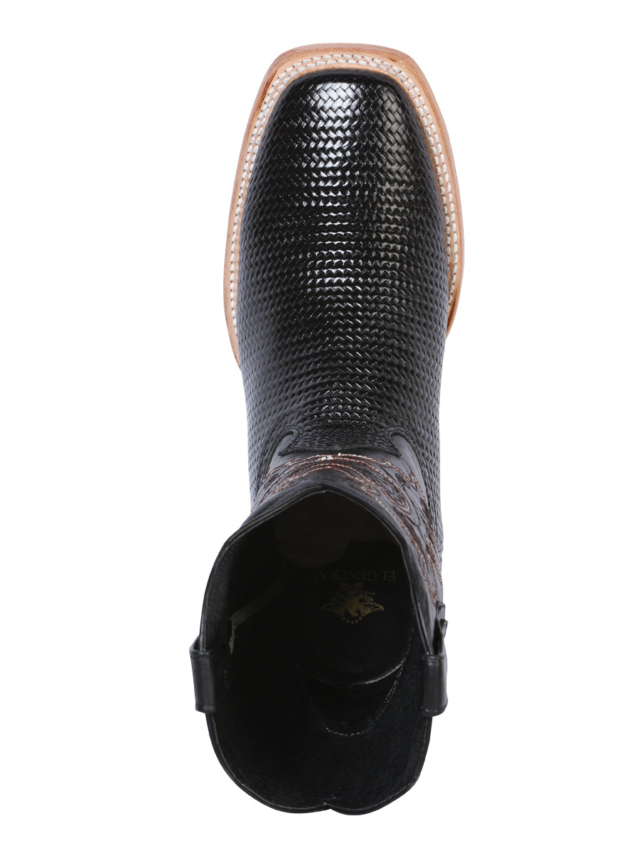 El General Men’s Rodeo Boot - Embossed Woven Leather - Black  41790