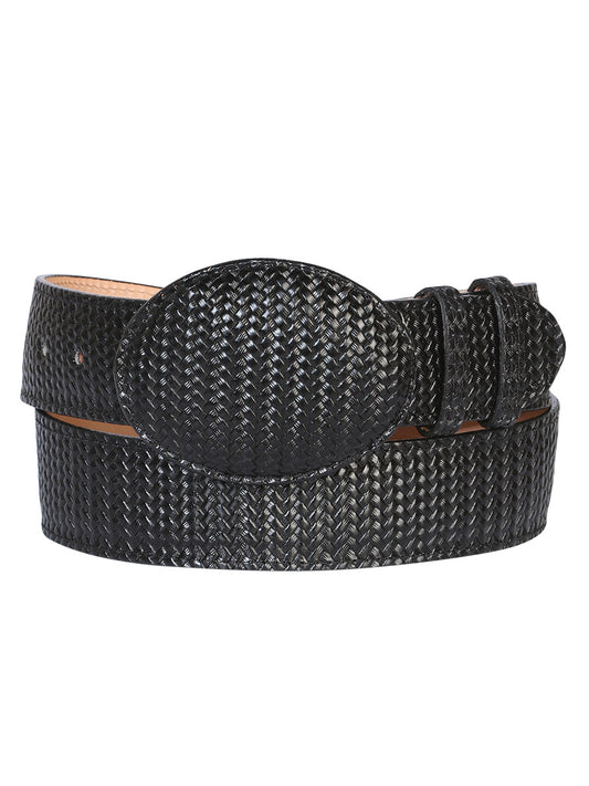 El General Men’s Western Belt - Black Woven Embossed Leather  41897