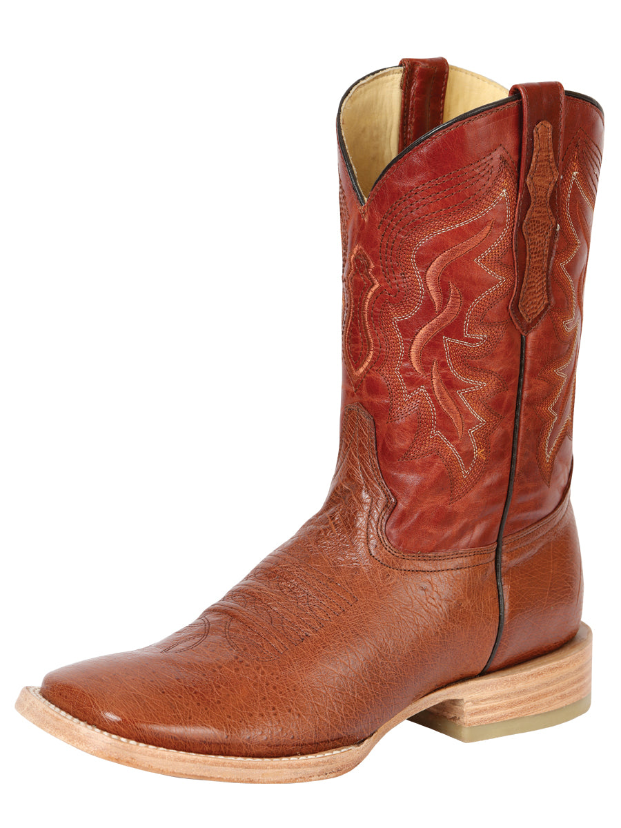 El General Men's Exotic Ostrich Belly Western Boots - Brandy  43517