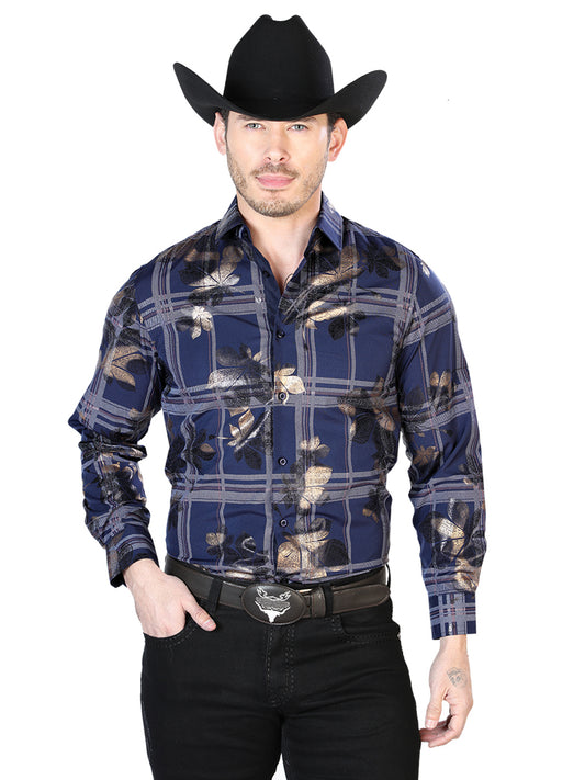 Navy Blue Long Sleeve Western Cowboy Shirt 43837