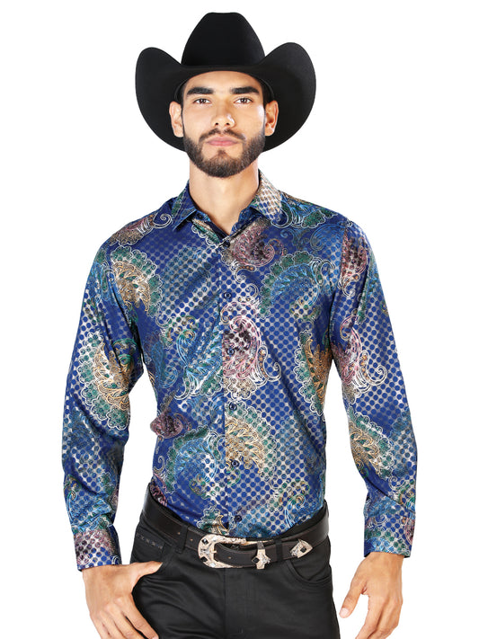 Blue Print Casual Long Sleeve Shirt 43873