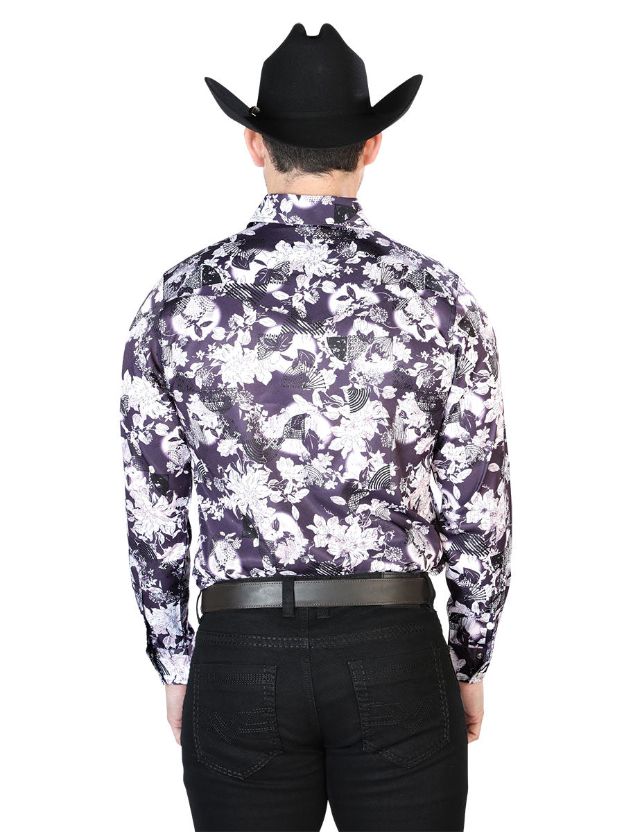 Purple Flower Print Long Sleeve Shirt 43948