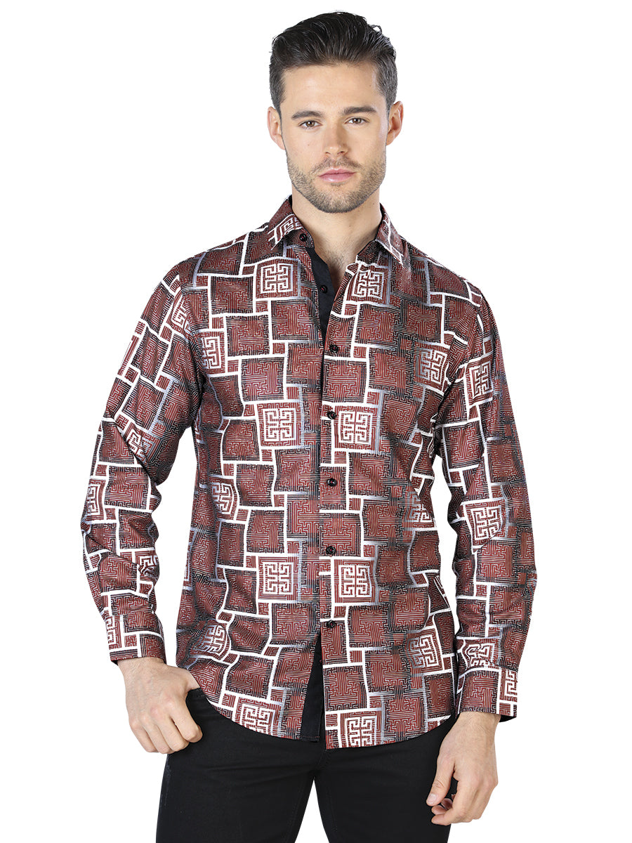 Burgandy Casual Long Sleeve Shirt 44006