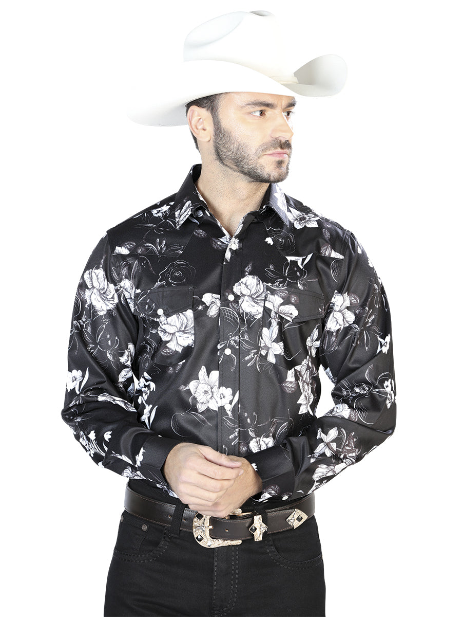 Black White Print Casual Long Sleeve Shirt 44109
