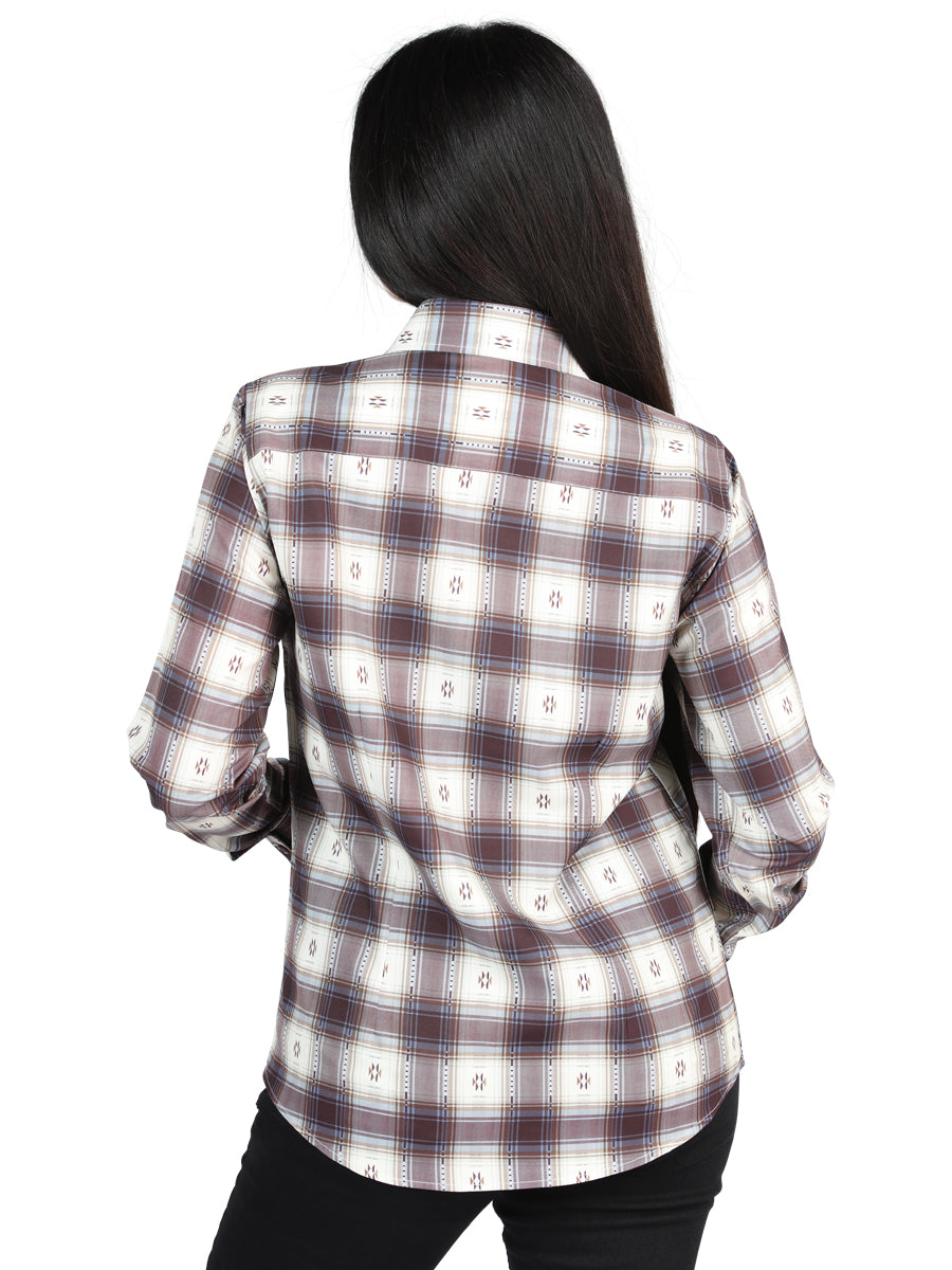 El General  -  Casual Long-Sleeve Shirt  - Beige/Burgandy 44730