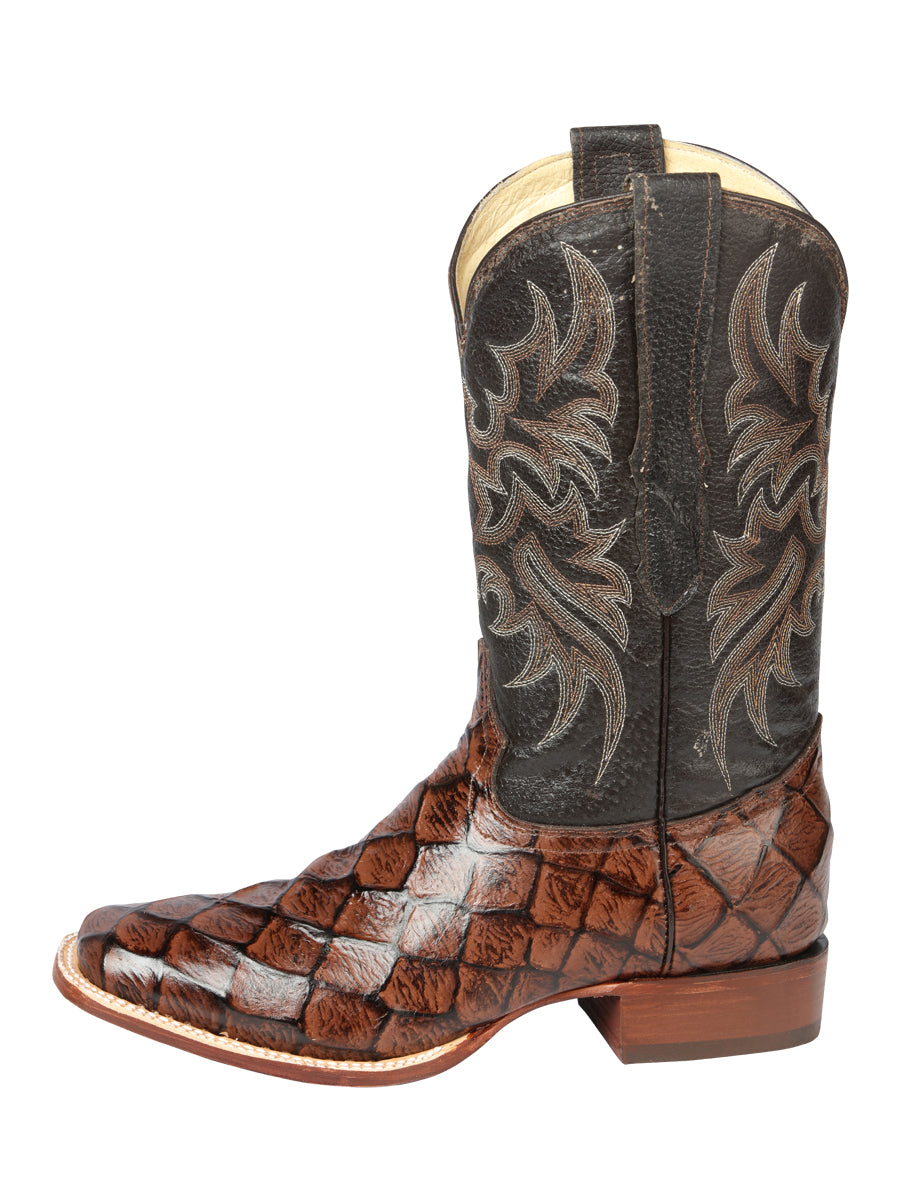 El Señor de los Cielos Men’s Rodeo Boot - Monster Fish Imitation  Leather - Brown 44931