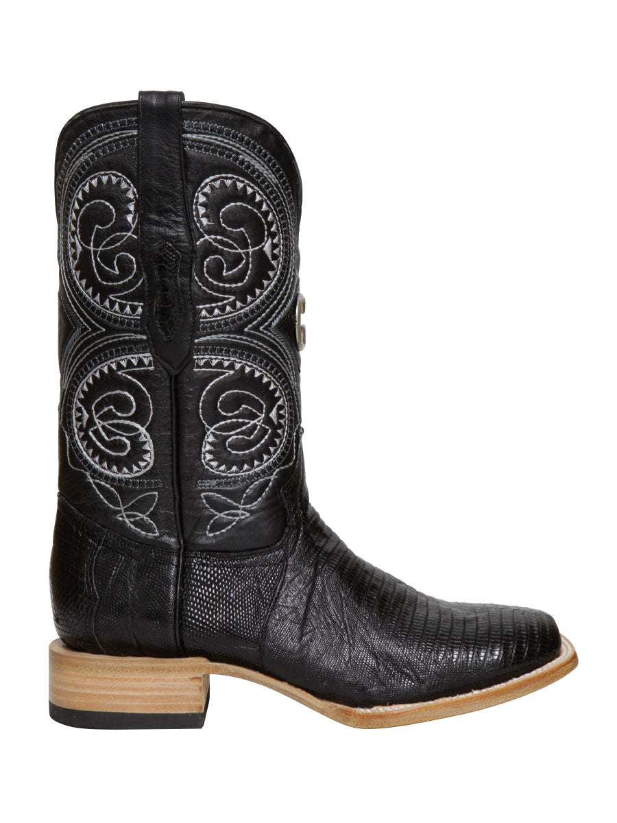 El General Men's Exotic Lizard Rodeo Cowboy Boots - Black 45069