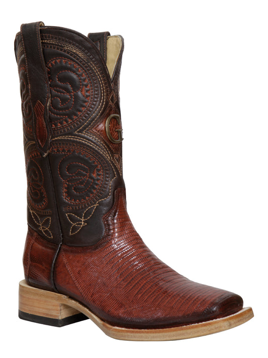 El General Men's Exotic Lizard Rodeo Cowboy Boots - Cognac  45071