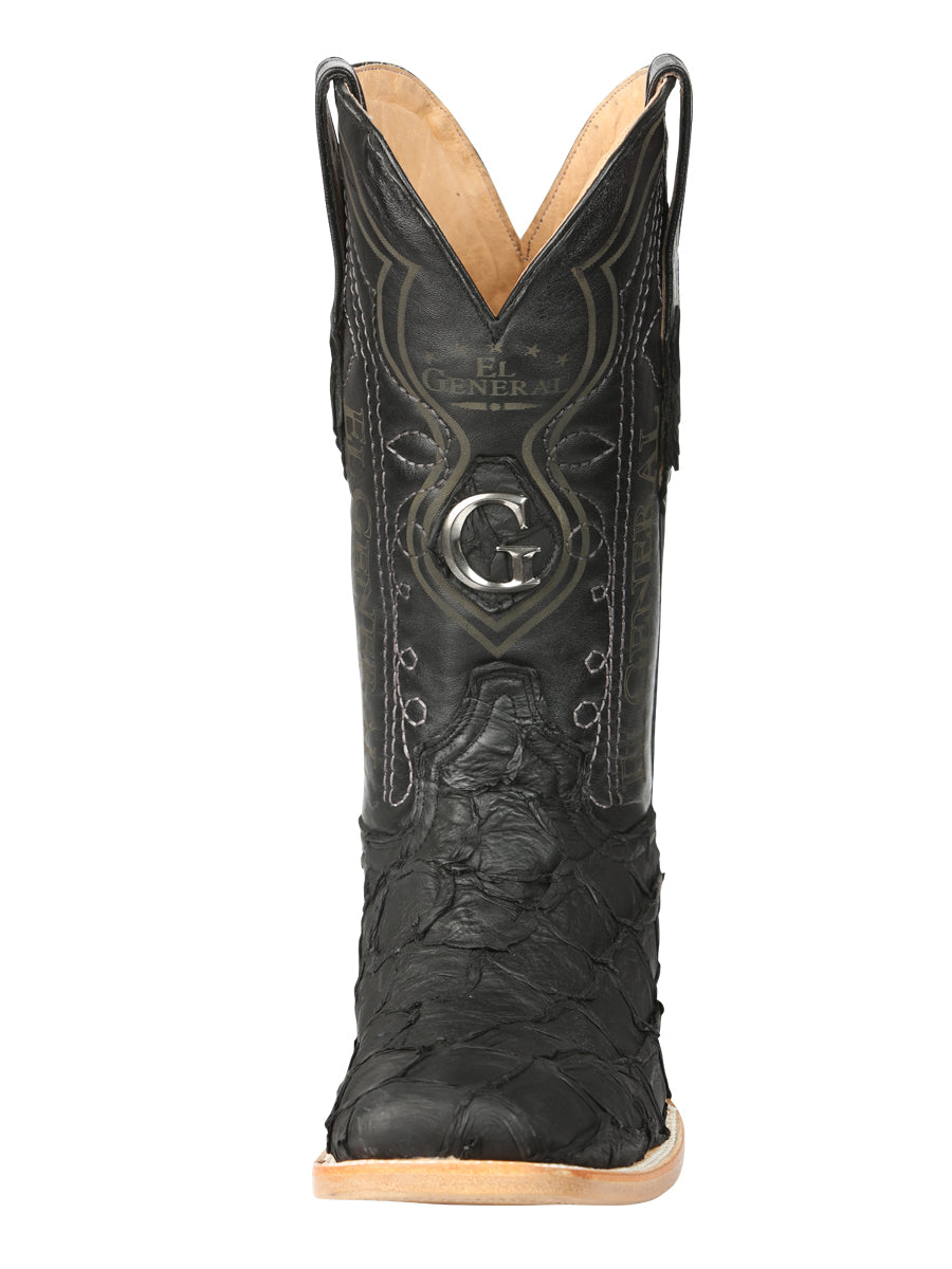 El General Men's Exotic Monster Fish Rodeo Cowboy Boots - Black  45083