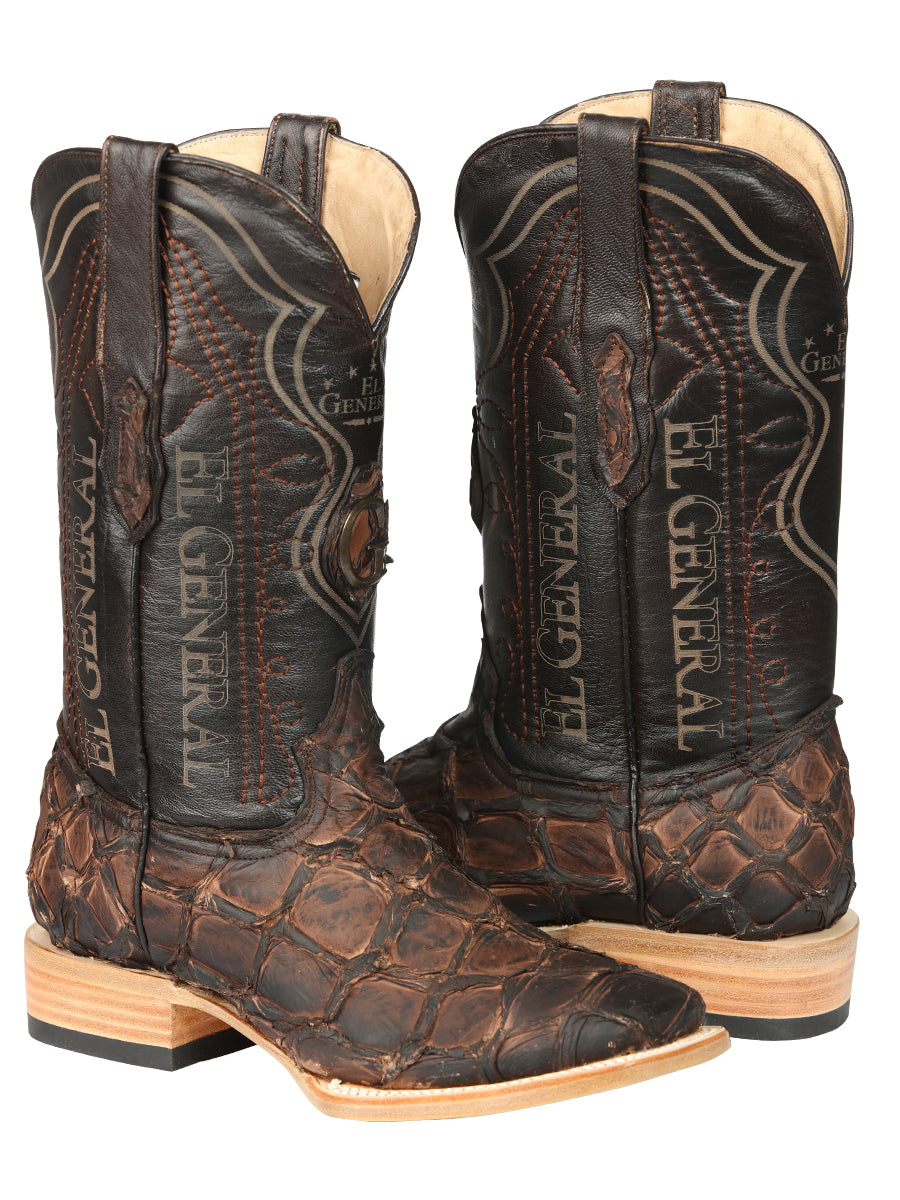 El General Men's Exotic Monster Fish Rodeo Cowboy Boots - Brown  45084
