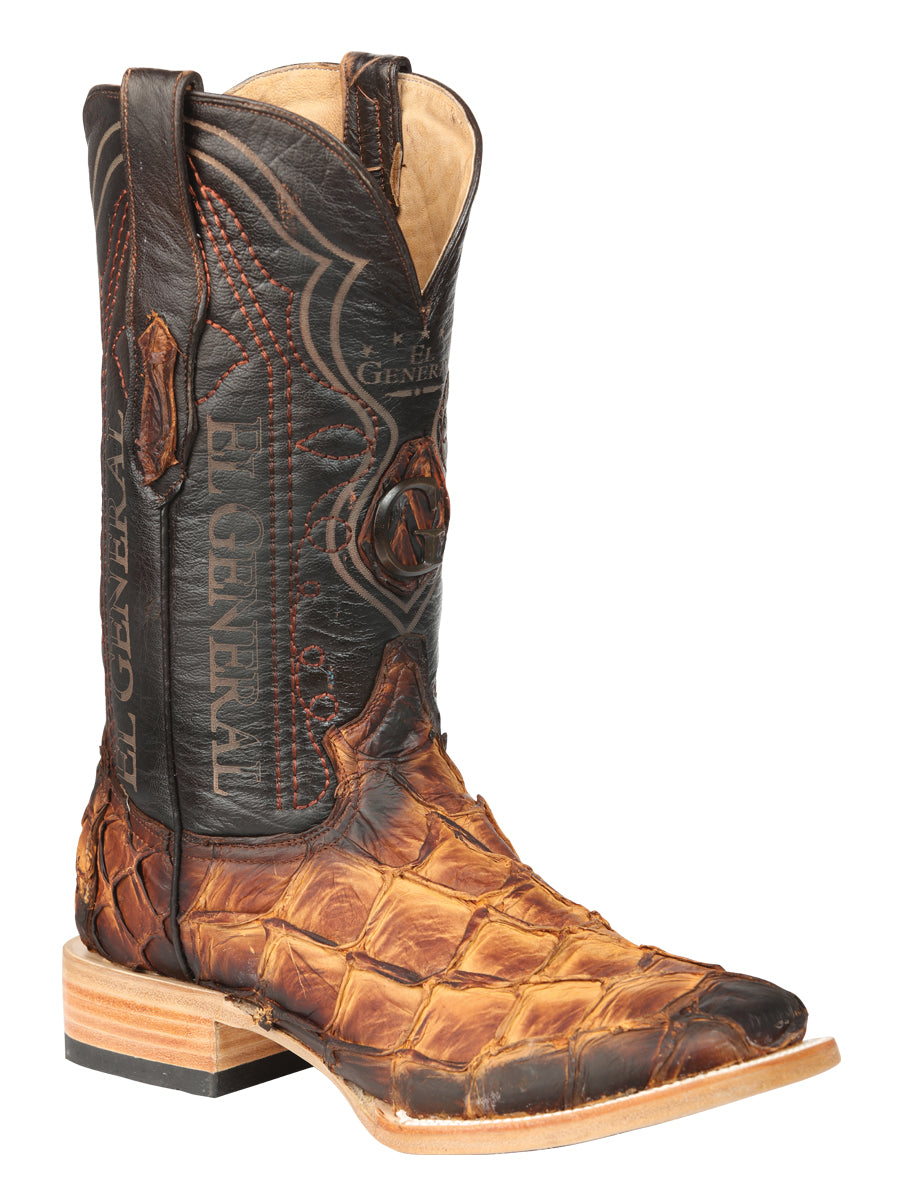 El General Men's Exotic Monster Fish Rodeo Cowboy Boots - Cognac  45085