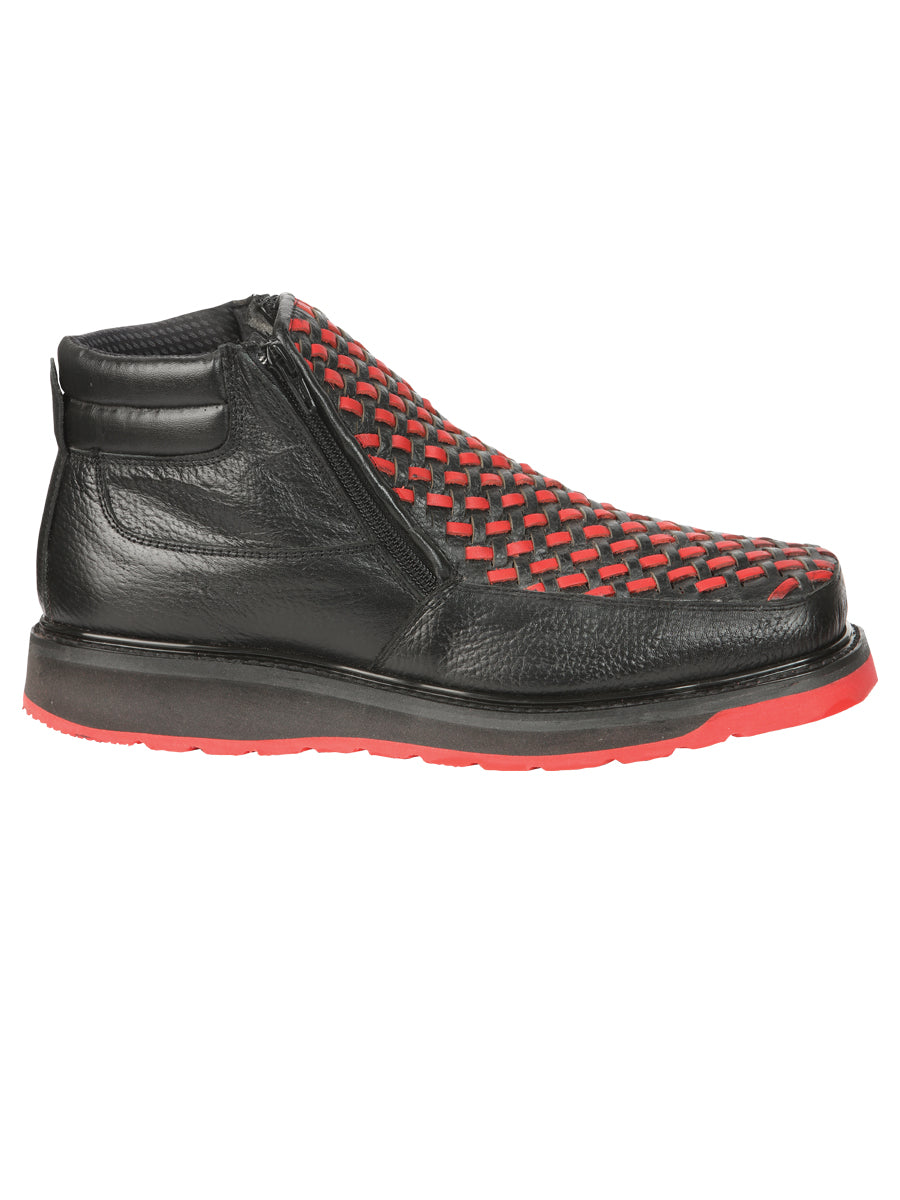 El General Men’s Ankle Boots with Zipper - Black/Red Petatillo  Leather 45402