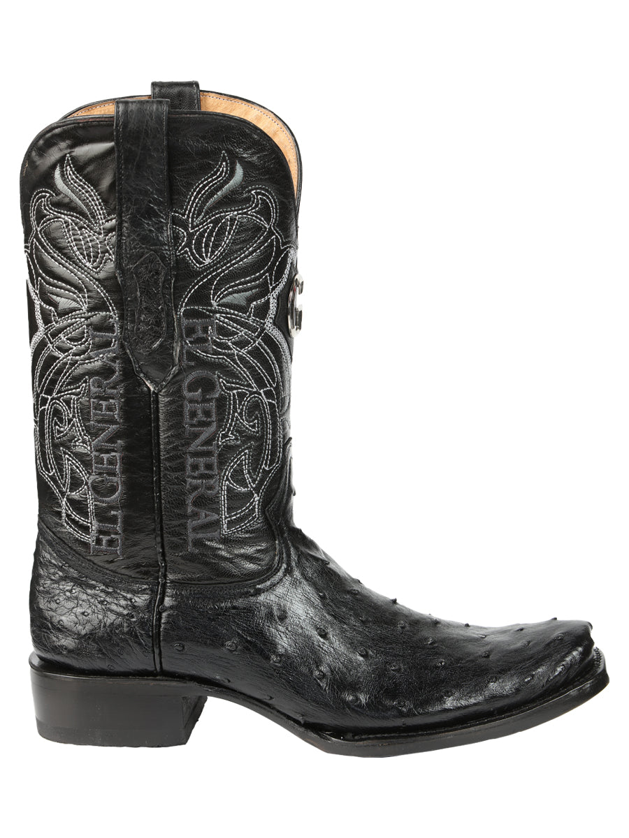 El General Men's Exotic Ostrich Leather Cowboy Boots - Black  45515