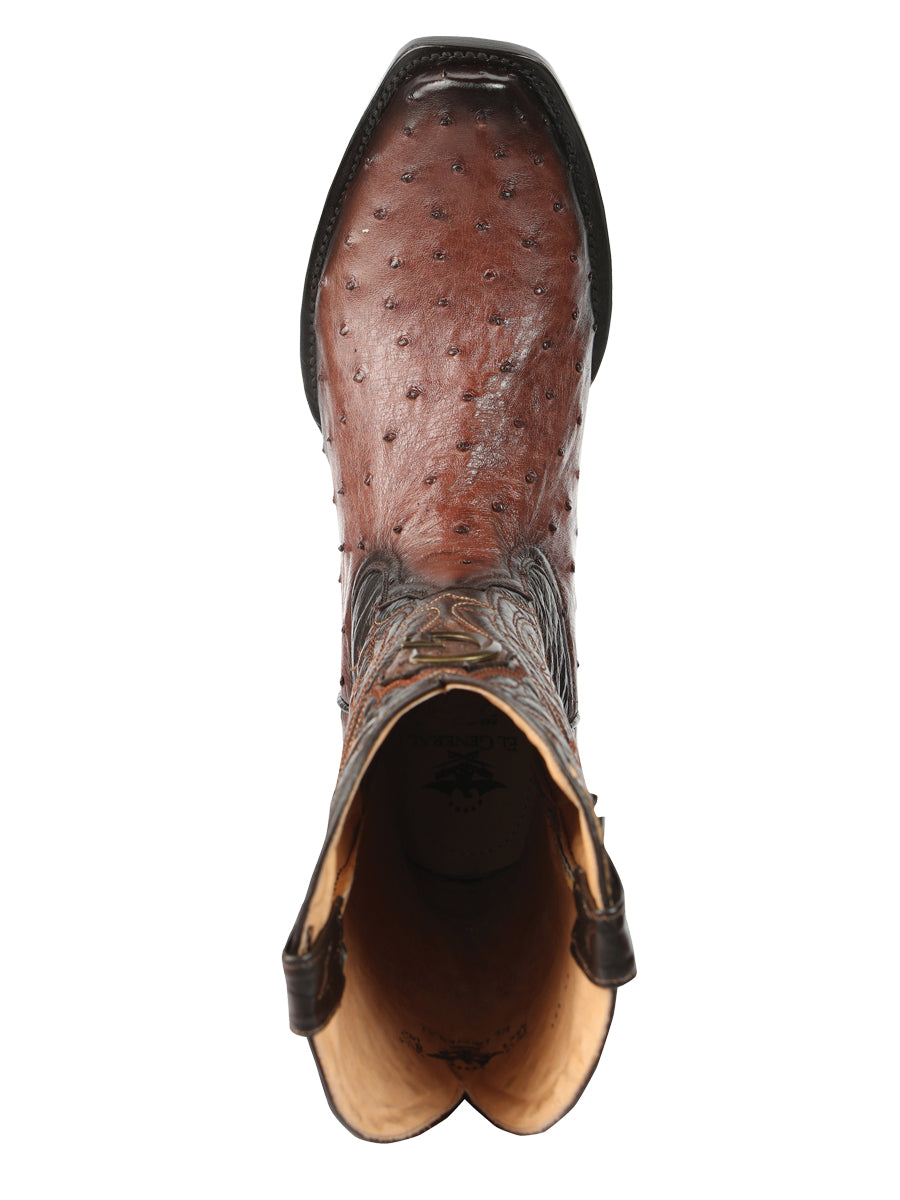 El General Men's Exotic Ostrich Leather Cowboy Boots - Brown  45516