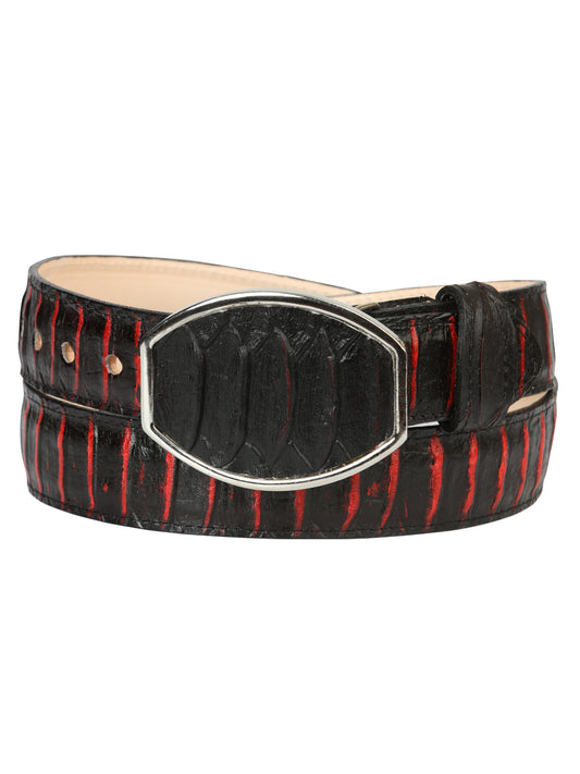 Men’s Western Belt El General Imitation Python - Black/Red 45573