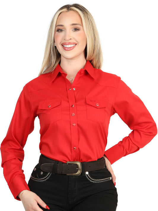 El General Women’s Long Sleeve Western Shirt - Red Stretch  45620