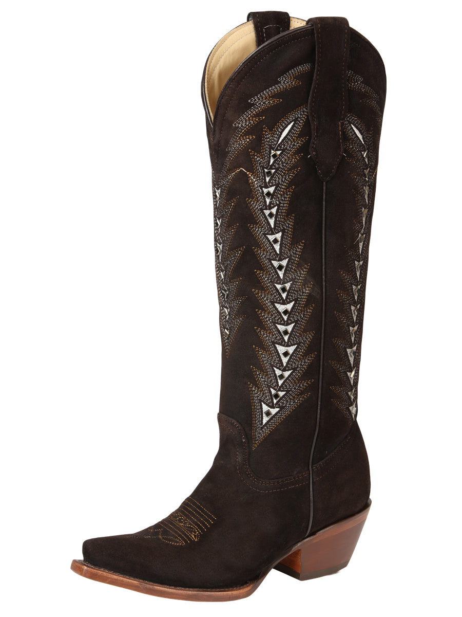 El General Women’s Embroidered Western Boots - Dark Brown  45789