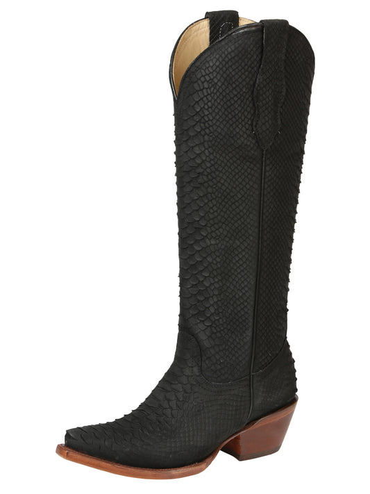 El General Women’s Western Boots Python Print - Black 45791