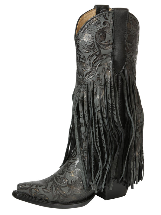 El General Women’s Fringe Western Boots - Black 45796