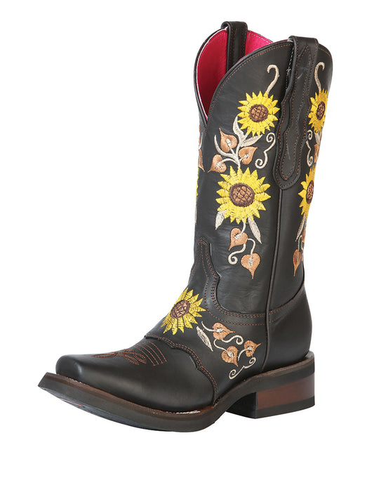 El General Womens Rodeo Boot- Dark Brown/Sunflowers 51149