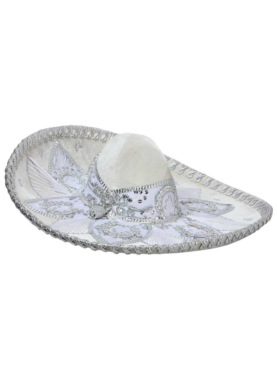 Adult Mexican Charro Hat Velvet White/Silver 600206
