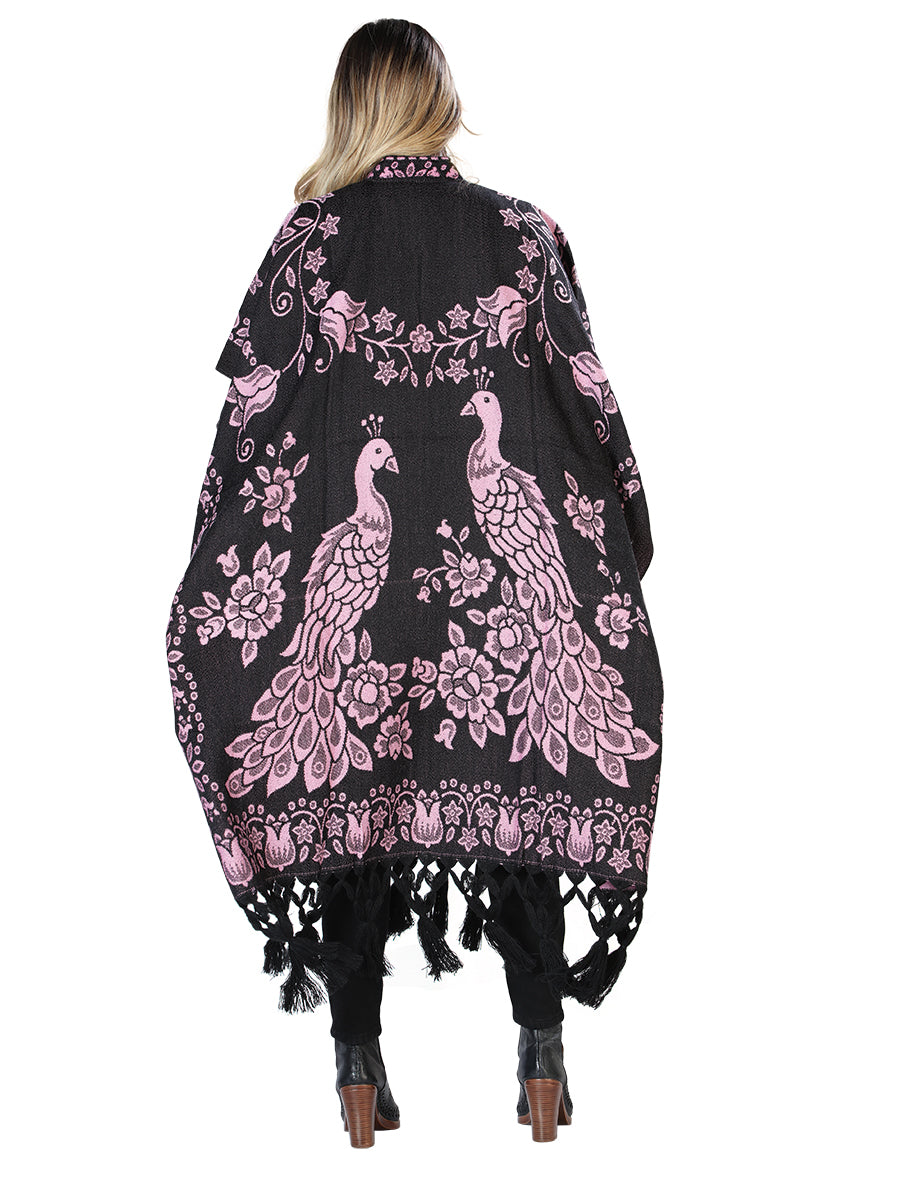 Artisanal Mexican Poncho 92% Acylic, 8% Polyester Black/Pink  603832