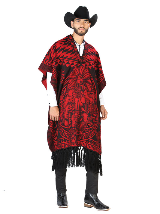Artisanal Mexican Poncho 92% Acylic, 8% Polyester Black/Red  603836