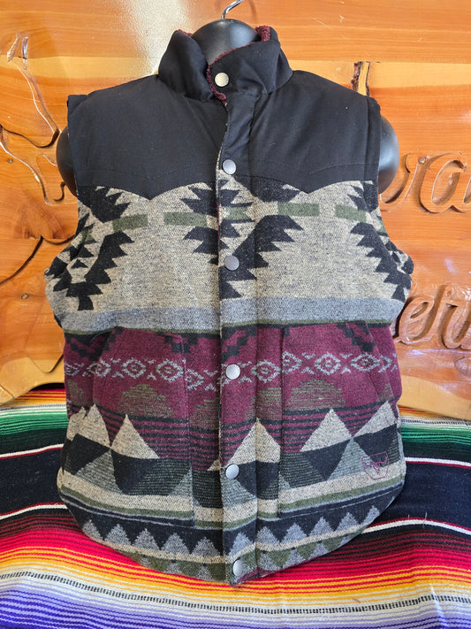 Men's Aztec Vest- Black/Burgundy
