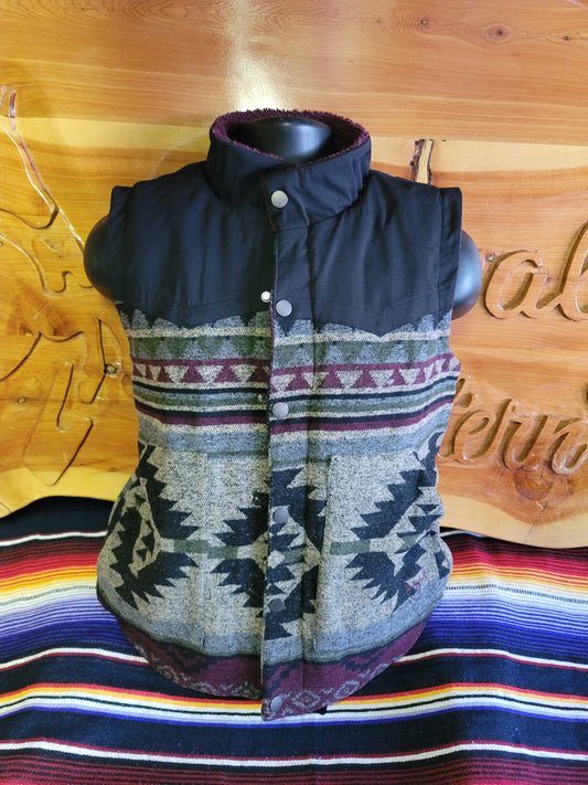 Men's Aztec Vest- Black/Burgundy