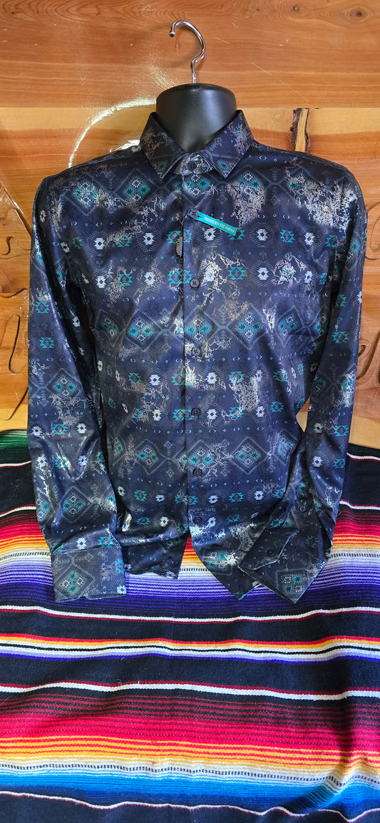 Mens Modern Fit Stretch Foiled Shirt - Navy