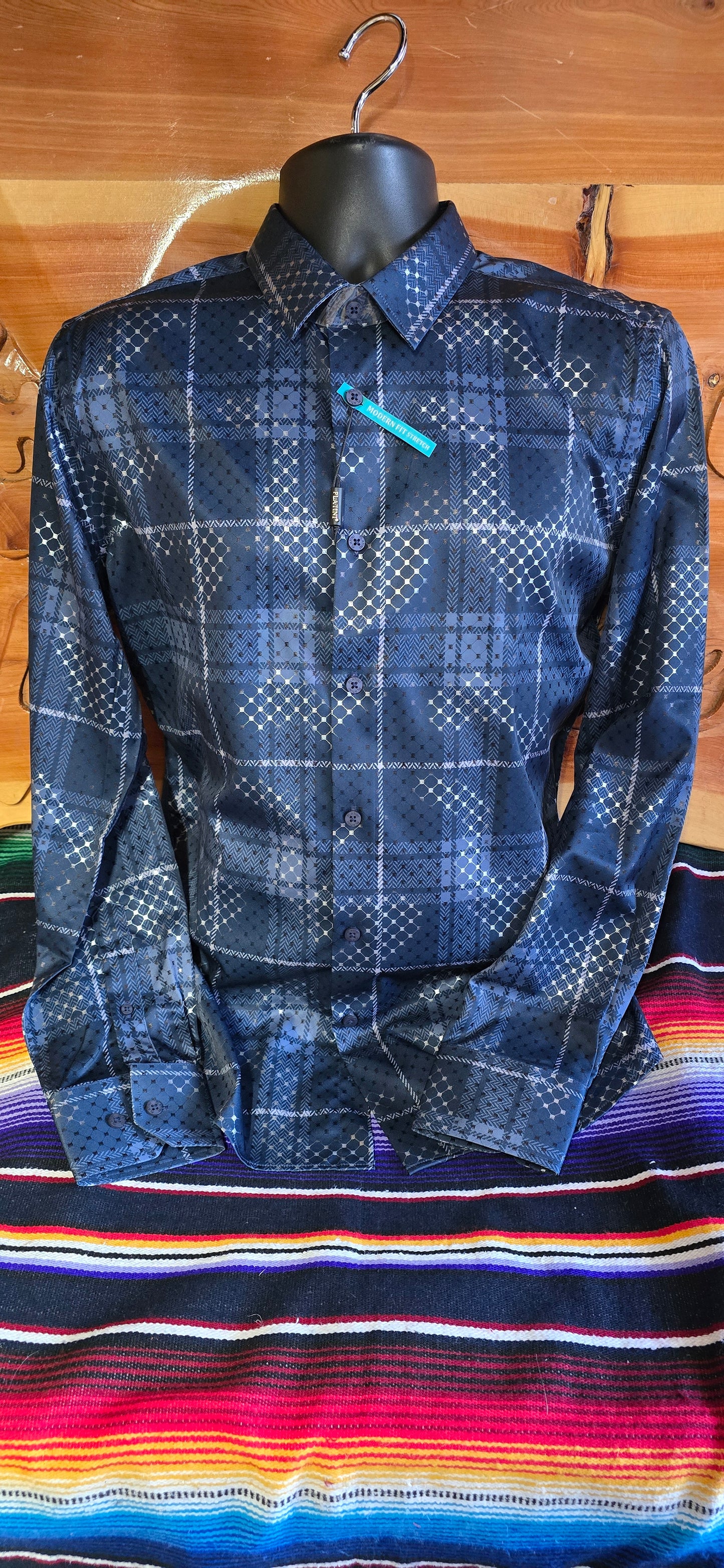 Men's Modern Fit Stretch Foiled Shirt - Navy