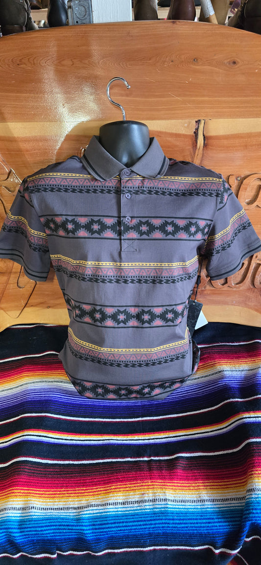 Aztec Print Polo - Charcoal