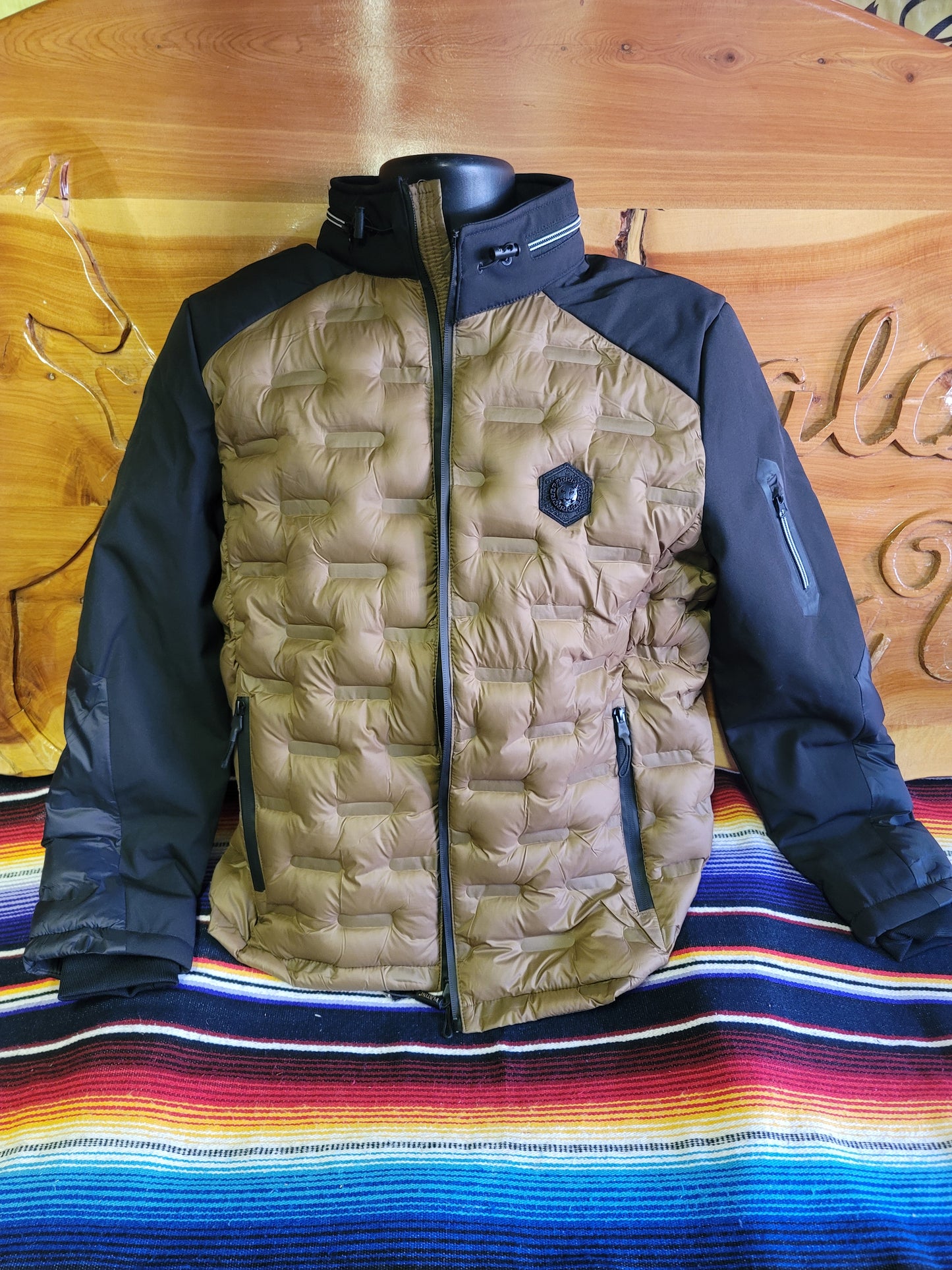 Men's Hooded Quilted Puffer Jacket - Camel