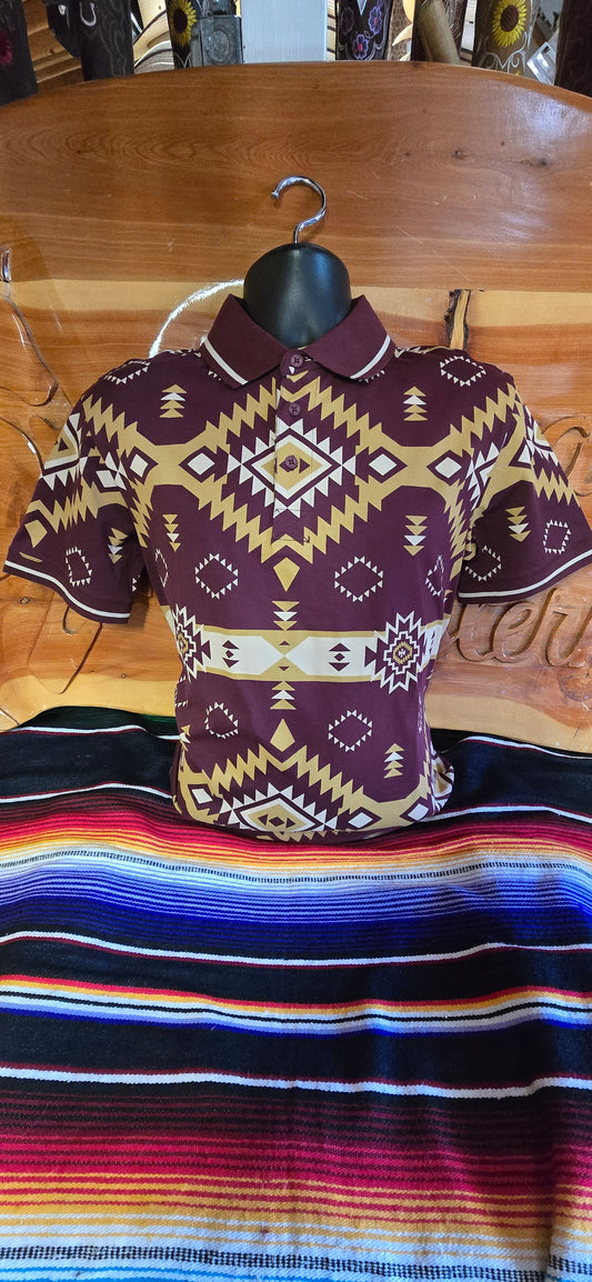 Aztec Print Polo - Wine
