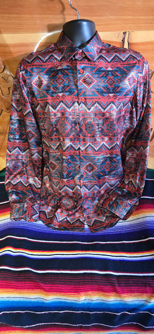 Men's Aztec Modern Fit Foiled Shirt - Red