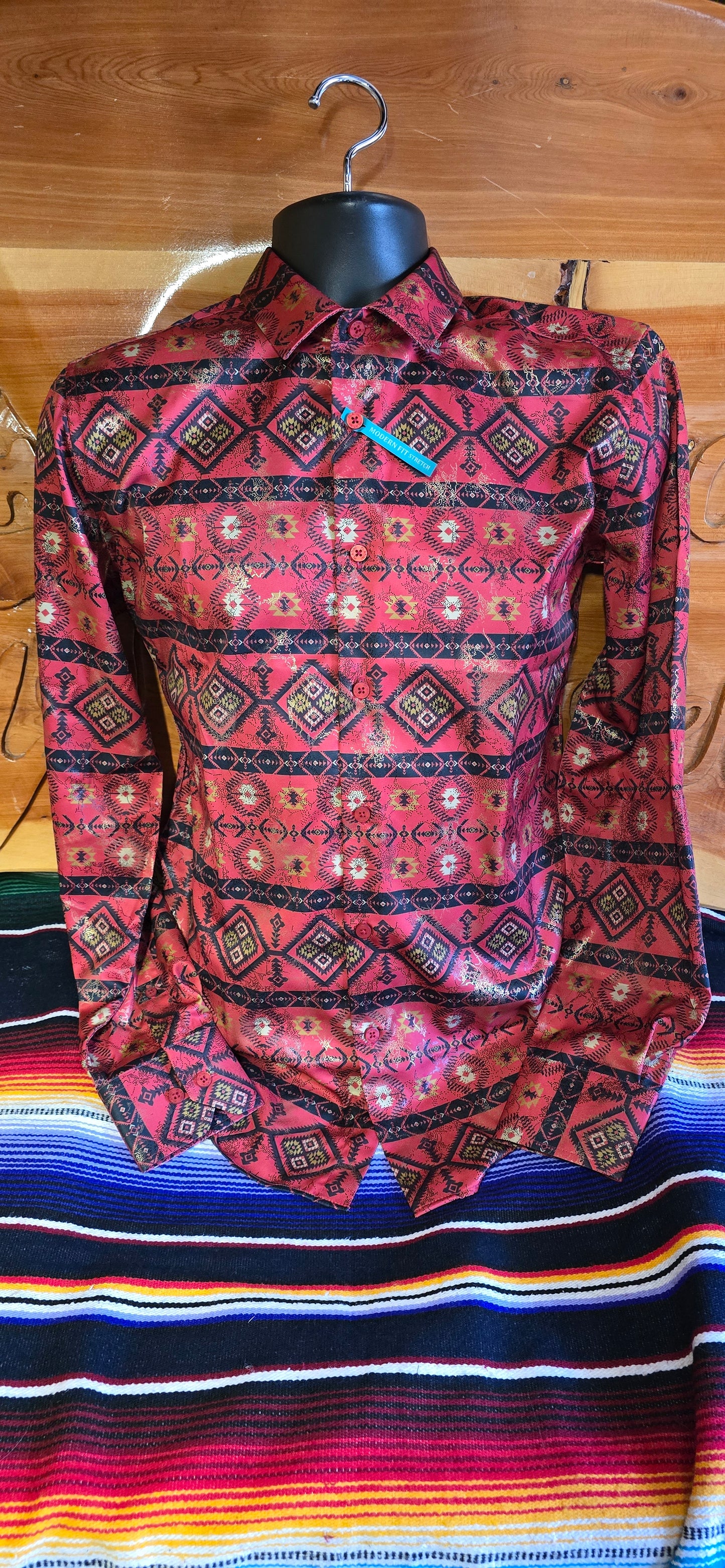 Mens Modern Fit Stretch Foiled Shirt - Red