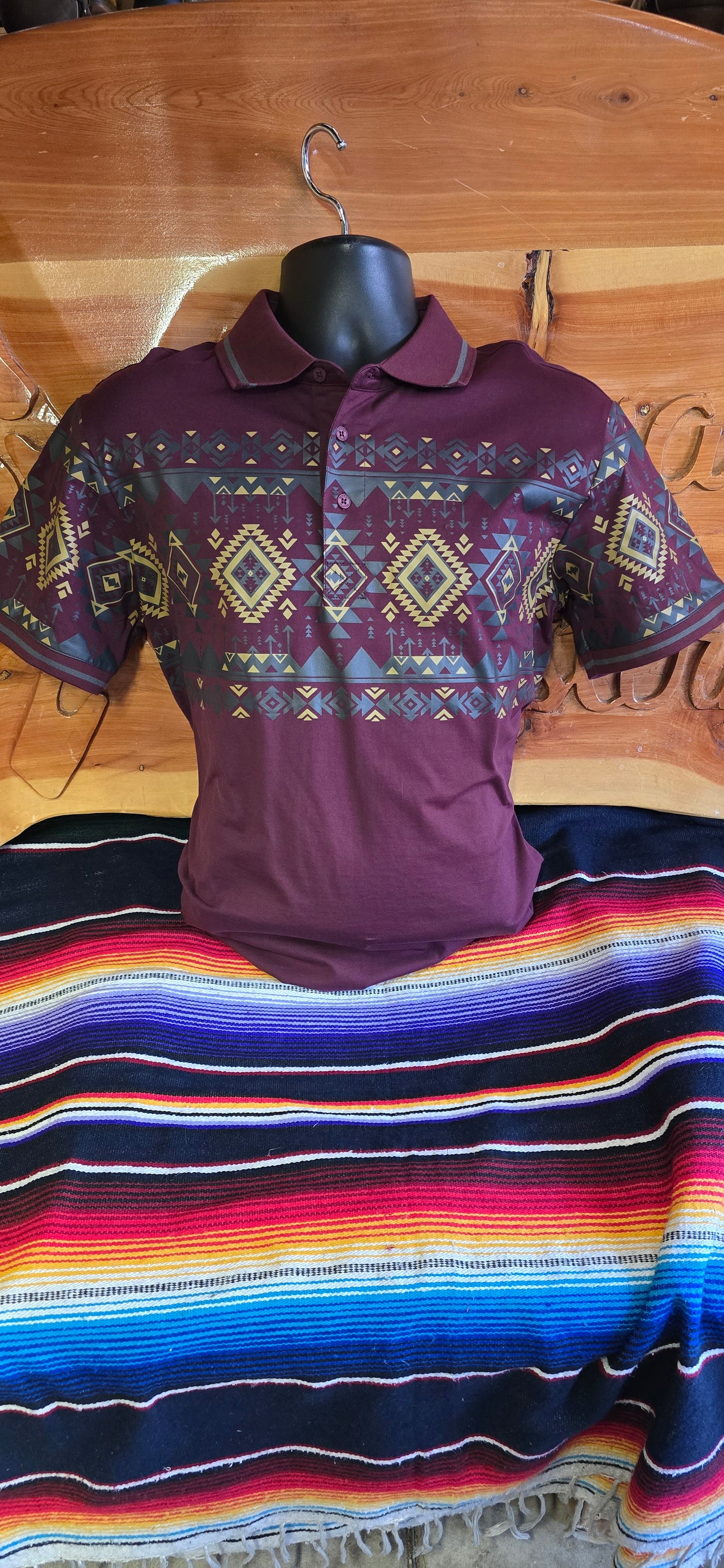 Aztec Print Polo - Wine