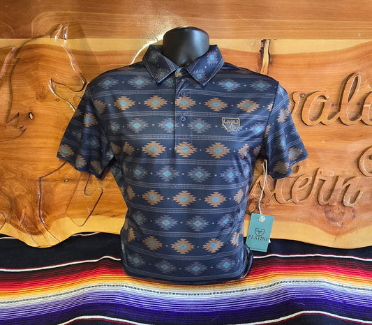 Aztec Print Polo - Navy
